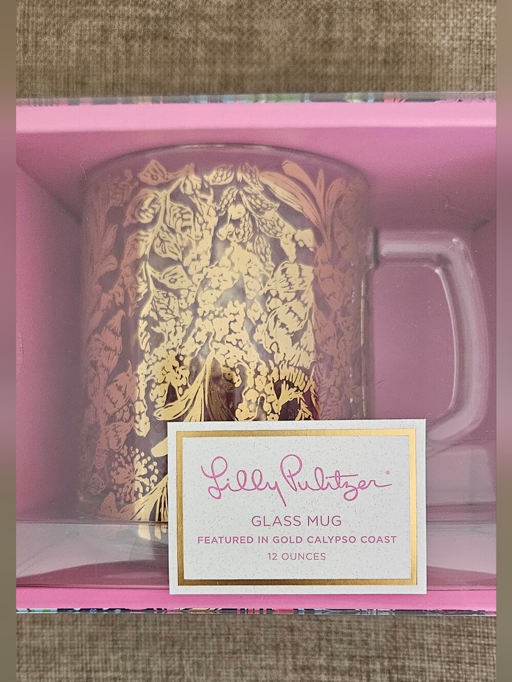 Lilly Pulitzer Boxed Glass Mug In Gold Calypso Coast NWT